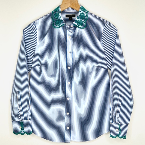 J. CREW Embroidered Collar Striped Button Down Top - Picture 3 of 10